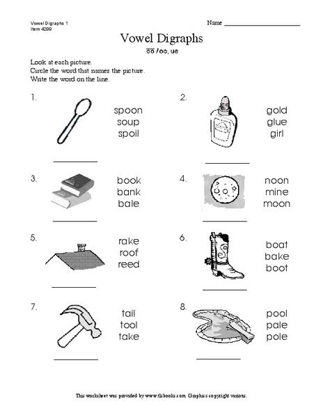 Vowel Digraphs Worksheet For 1st 4th Grade Lesson Planet