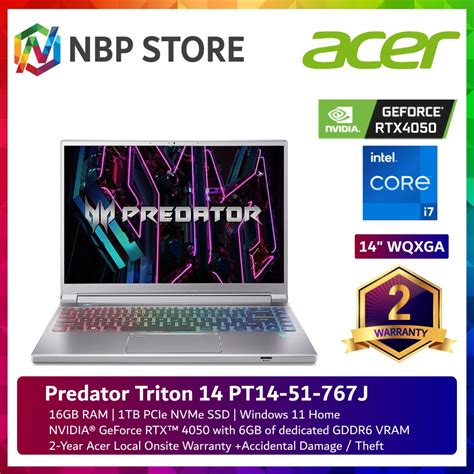 Acer Predator Triton 14 PT14 51 767J 14 WQXGA 165Hz Gaming Laptop I7