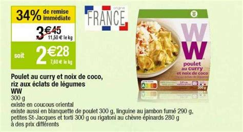 Promo Poulet Au Curry Et Noix De Coco Riz Aux éclats De Légumes Ww