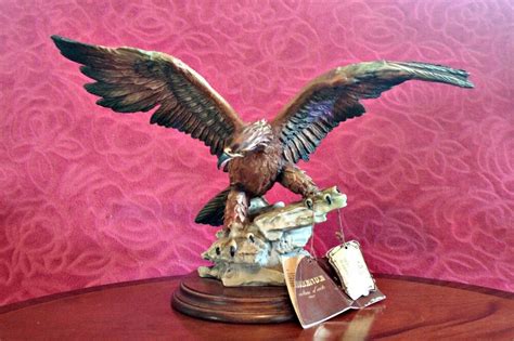 Large Garmani And Capodimonte Eagle On Rock Statue On Wooden Base