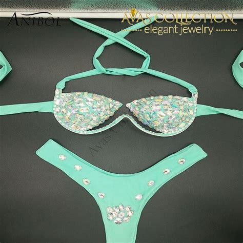 Luxury Rhinestone Thong Bikini 2018 Crystal Diamond Swimsuit Push Up