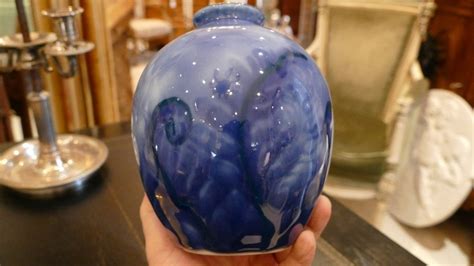 Proantic Camille Tharaud Vase Art D Co Aux Foug Res Bleu Porcela