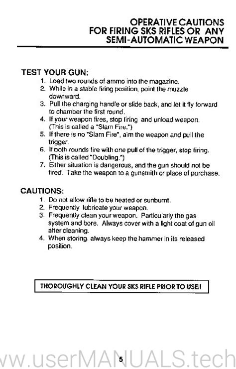 Sks 762x39mm Rifles Instructions Manual