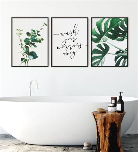 Wash Your Worries Away Bathroom Wall Art Botanical Eucalyptus Etsy