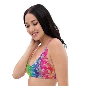 Rainbow Cannabis Leaf Recyled Padded Bikini Top Etsy