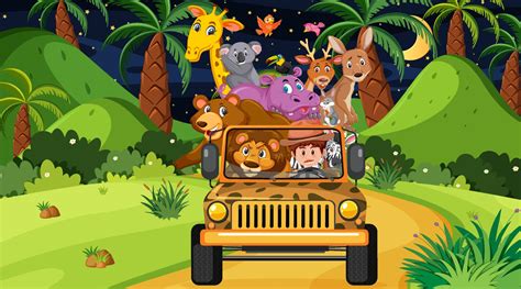 Safari concept with wild animals in the jeep car 2301604 Vector Art at ...