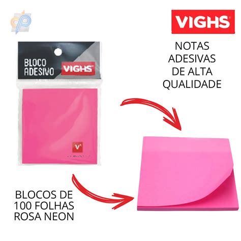 Bloco Adesivo 76x76 100 Folhas Rosa Neon V 1560 Vighs PAPEMIX