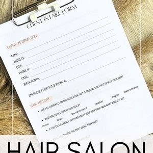 Hair Salon Client Intake Form New Client Hair Salon Form Consultation