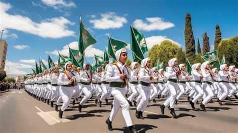 Premium AI Image | a parade of soldiers with flags and the word ...