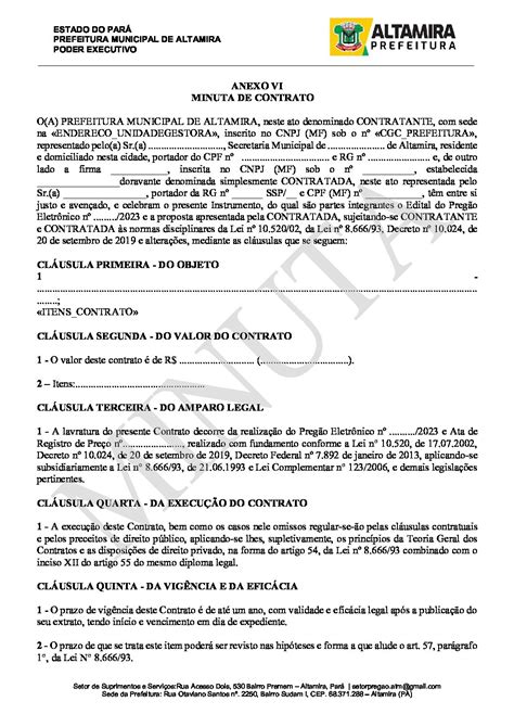 Minuta Do Contrato Prefeitura Municipal De Altamira Gest O