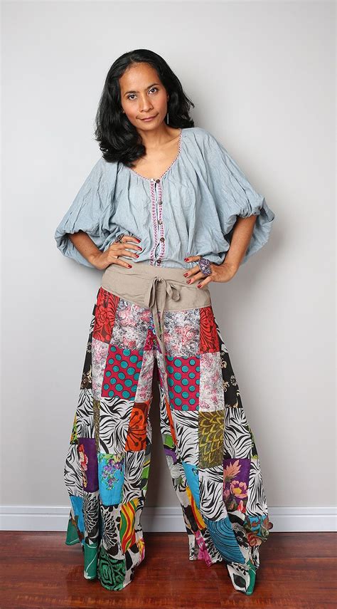 Comfy Patchwork Pants Wide Leg Boho Pants Boho Patchwork Etsy