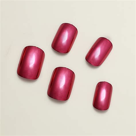 Shiny Punk Style Metallic Red Color Press Nails Chrome Temu Australia