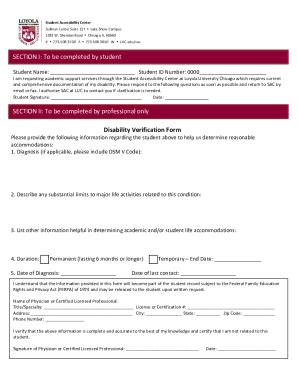 Fillable Online Disability Verification Form SECTION I Fax Email Print