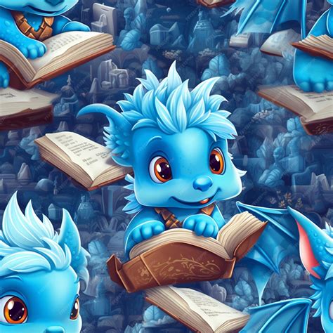 Premium Photo | There are many blue dragon characters reading a book ...