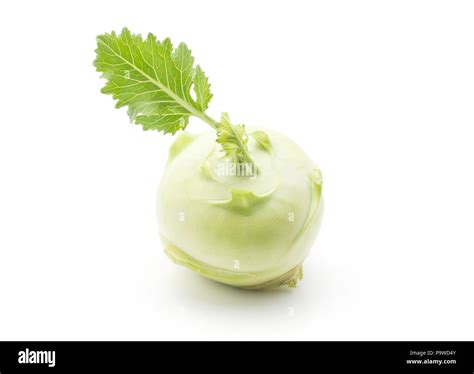 Kohlrabi German Turnip Or Turnip Cabbage Bulb With Fresh Leaves Isolated On White Background