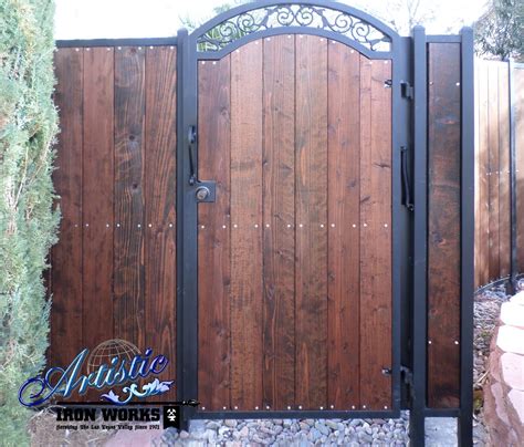 Custom Wrought Iron Single Gates Las Vegas Artistic Iron Works Wood Gate Wrought Iron