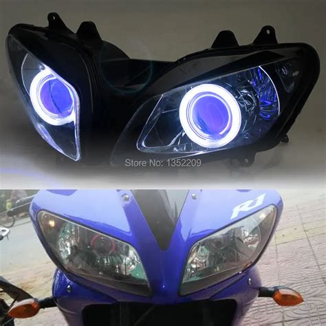 Set Projector Headlight Assembly Hid Blue Angel Eyes For Yamaha Yzf R