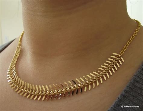 Gold Fishbone Necklace Gold Necklace Gold Chain Etsy