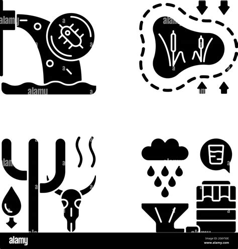 Worldwide Rising Water Demand Black Glyph Icons Set On White Space