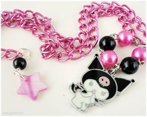 Kawaii Kuromi Necklace Black And Fuschia Beaded Chain In