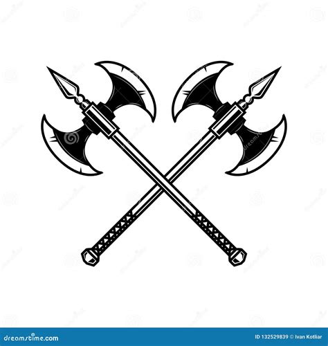 Set Crossed Medieval Axes Medieval Sword In The Stone And Spear Icon Vector Cartoondealer