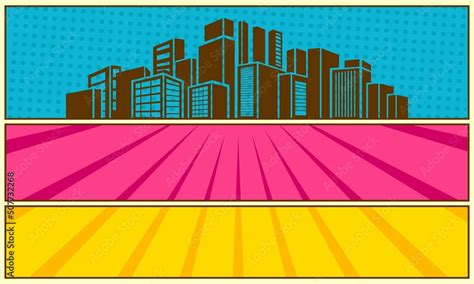 Colorful comic background with city silhouette Stock Vector | Adobe Stock