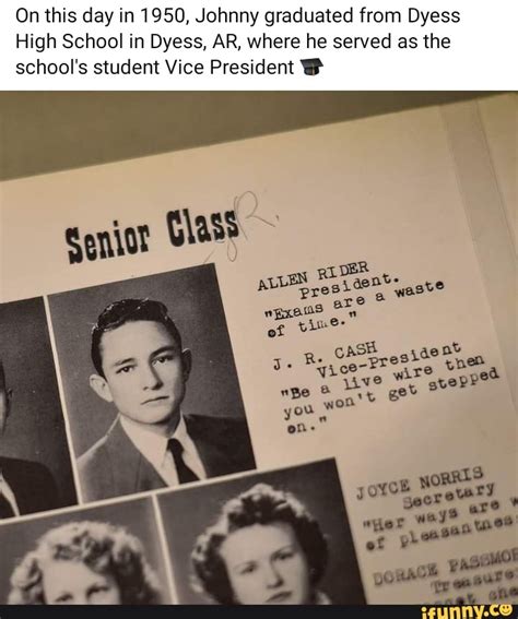 On This Day In 1950 Johnny Graduated From Dyess High School In Dyess