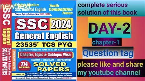 Ssc Cgl English Pyq Solution Youth Competition Book Solution Ssc