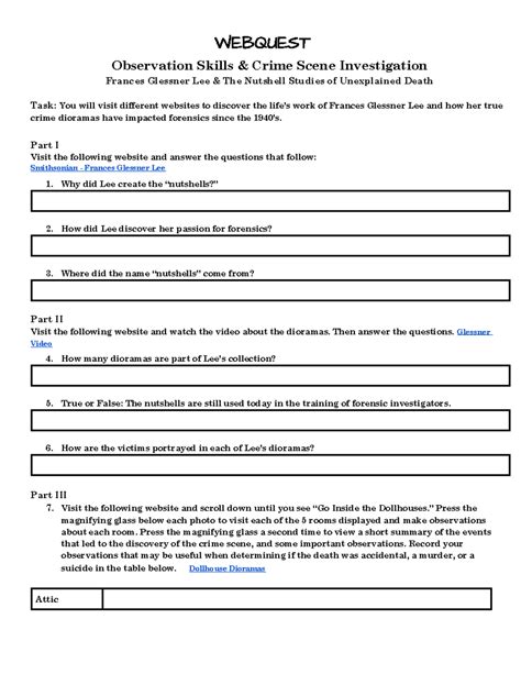 Dollhouse Diorama Webquest Webquest Observation Skills And Crime Scene
