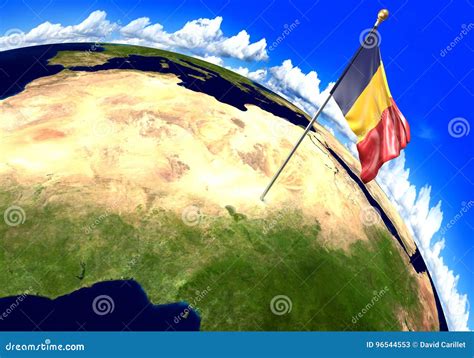 Chad National Flag Marking The Country Location On World Map Stock