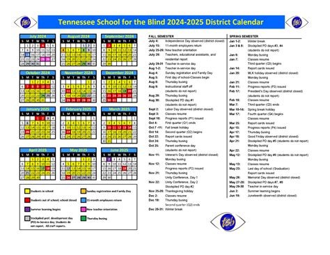 School Calendar - About Us - Tennessee School for the Blind