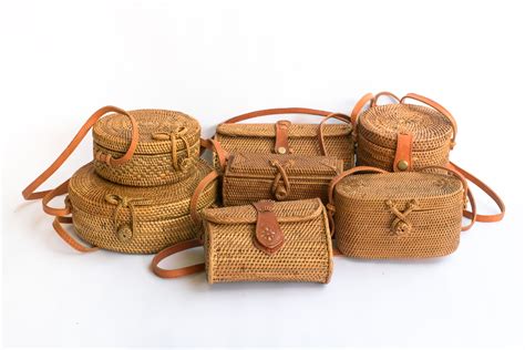 New Polkadee Gingham Round Rattan Bags