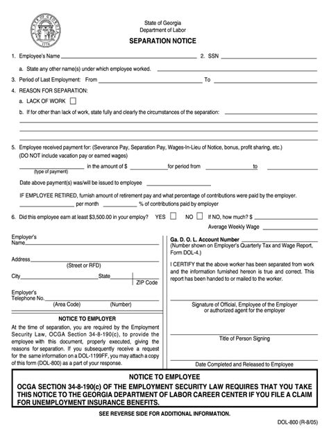 Georgia Separation Notice Pdf Fill Online Printable Fillable Blank