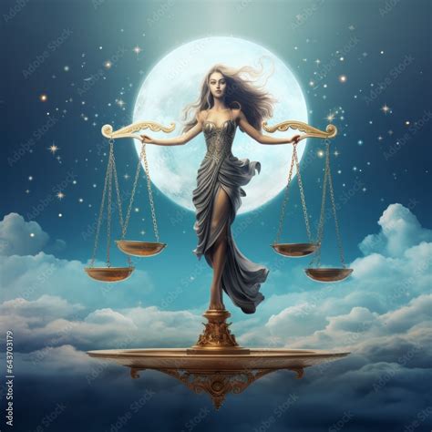 Illustration Of The Libra Zodiac Sign As A Beautiful Woman With Scales