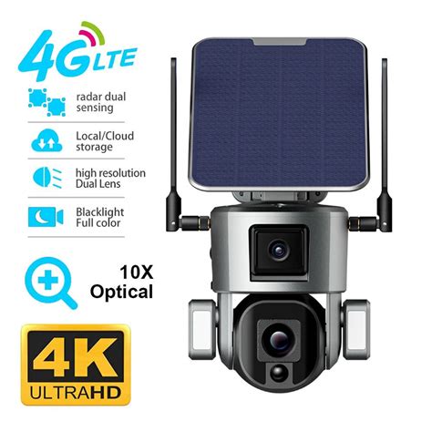 8MP 4K Solar Security Cameras Wireless Outdoor Dual Lens WiFi CCTV IP