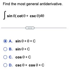 Solved Find the most general antiderivative. \\[ \\int \\sin | Chegg.com