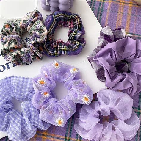 24 Styles Purple Lattice Flower Embroidery Daisy Net Yarn Elastic Hair