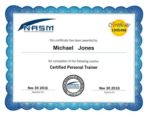 Nasm Certificate Template