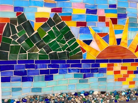 Ocean Mosaic Art, Sunset Mosaic Decor, Beach Mosaic Art, Stained Glass ...