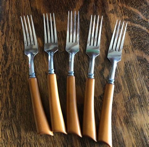 Curved Bakelite Butterscotch Amber Stainless Steel Forks