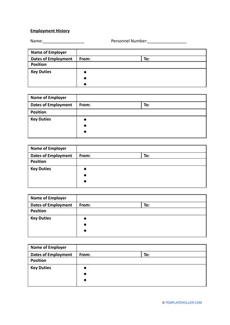 Employment History Template - Fill Out, Sign Online and Download PDF ...