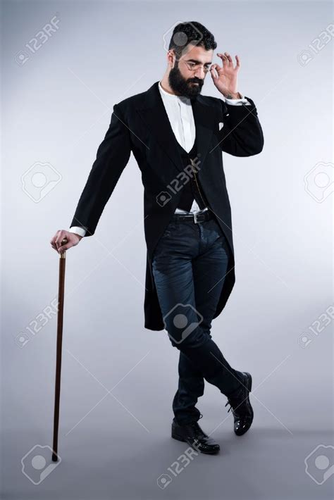 Elegant Male Pose With Walking Stick