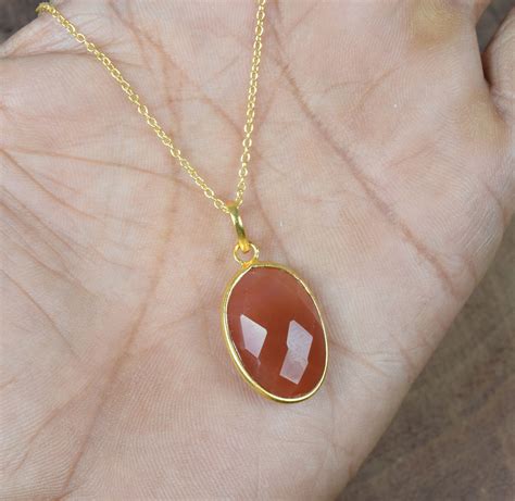 925 Solid Sterling Silver 24CT Gold Overlay Cut Carnelian Chain Pendant