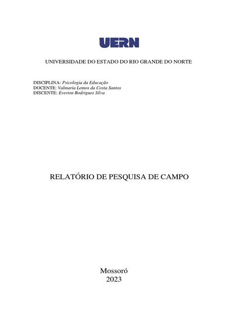 Relatório De Pesquisa De Campo Sex Vespertino Pdf Psicologia Ciências Comportamentais