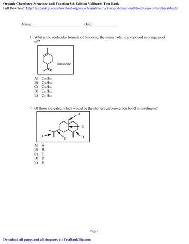 Organic Chemistry Structure And Function Th Edition Vollhardt Test