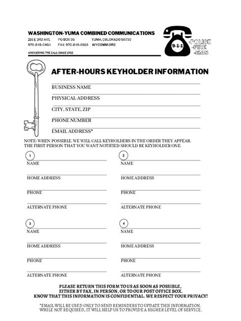 Fillable Online After Hours Keyholder Information Fax Email Print