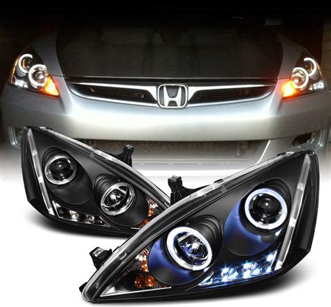 Akkon For Honda Accord Black Bezel Dual Halo Ring Drl Led Projector