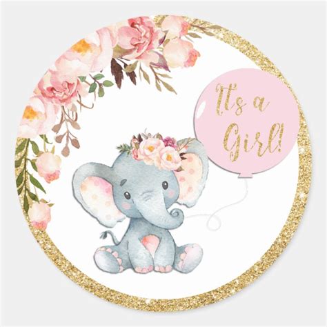 Pink Elephant Baby Shower Favor Sticker Labels Zazzle