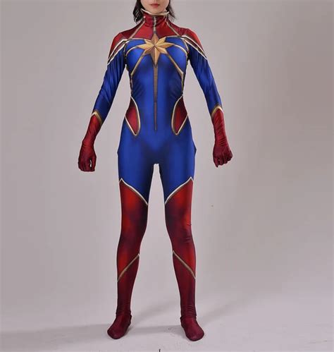 Captain Marvel Costume Female Ms Marvel Superhero Costume Cosplay Comic ...