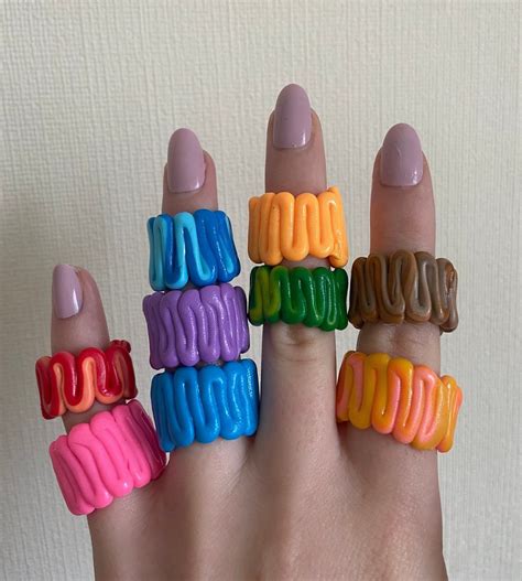 Handmade Polymer Clay Wide Scribble Rings Cute Chic Etsy In